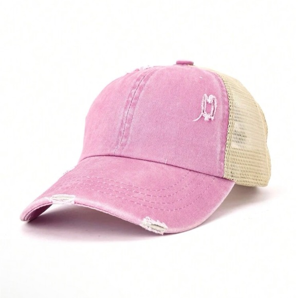 Accessories - Messy hair/ponytail mesh black baseball cap- pink